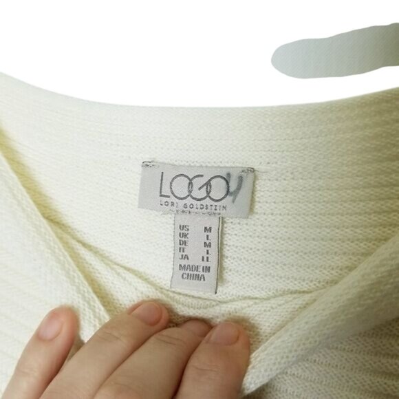 Lori Goldstein LOGO Cream Textured Knit Long Sleeve Sweater Top Womens Size M Co - Picture 3 of 9